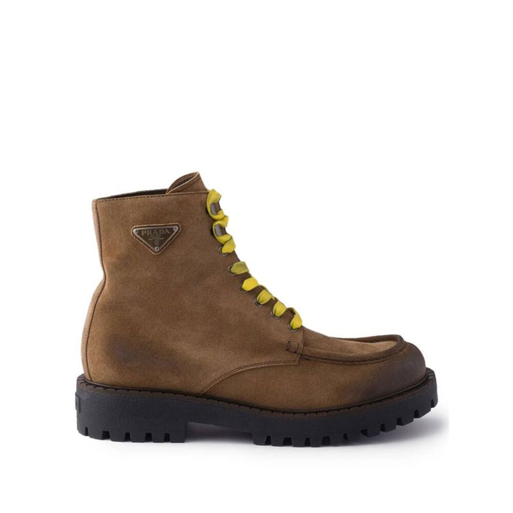Prada Men Stivaletti Stringati In Pelle Scamosciata